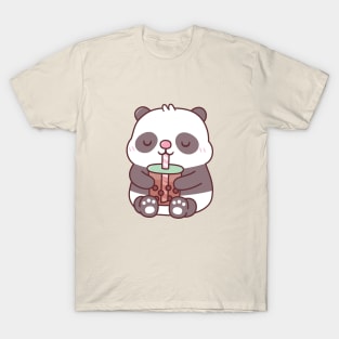 Cute Chubby Panda Bear Drinking Bubble Tea T-Shirt